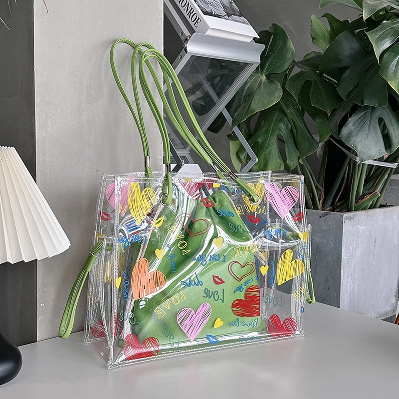 Jelly Bag Clear Pvc - Sac Transparent d'été Design motif cœur